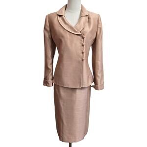 Le Suit Womens Classic Old Money Sophisticated Gold Metallic 2-Pc Skirt Suit 8P